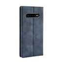 Magnetic Buckle Retro Texture Horizontal Flip Leather Case for Galaxy S10+, with Holder & Card Slots & Wallet (Blue)