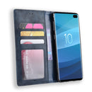 Magnetic Buckle Retro Texture Horizontal Flip Leather Case for Galaxy S10+, with Holder & Card Slots & Wallet (Blue)