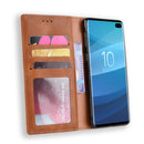 Magnetic Buckle Retro Texture Horizontal Flip Leather Case for Galaxy S10+, with Holder & Card Slots & Wallet (Brown)