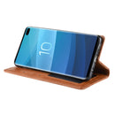Magnetic Buckle Retro Texture Horizontal Flip Leather Case for Galaxy S10+, with Holder & Card Slots & Wallet (Brown)