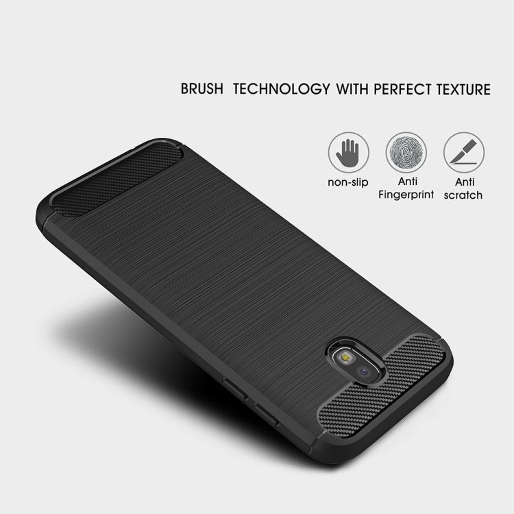 For Galaxy J530 / J5 Pro (EU Version) Brushed Texture Carbon Fiber Shockproof TPU Rugged Armor Protective Case(Red)