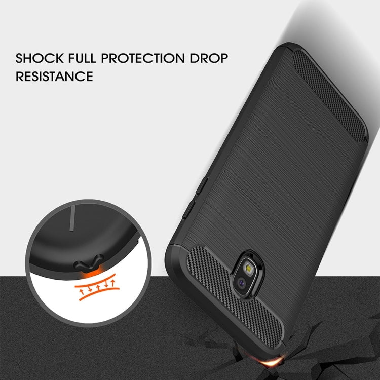 For Galaxy J530 / J5 Pro (EU Version) Brushed Texture Carbon Fiber Shockproof TPU Rugged Armor Protective Case(Red)