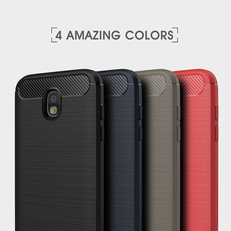 For Galaxy J530 / J5 Pro (EU Version) Brushed Texture Carbon Fiber Shockproof TPU Rugged Armor Protective Case(Red)