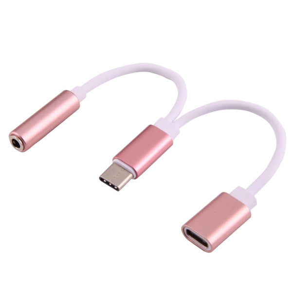 USB-C / Type-C Male to 3.5mm Female & Type-C Female Audio Adapter, For LG G6 / Huawei P10 & P10 Plus / Xiaomi Mi6 & Max 2 and other Smartphones(Rose Gold)