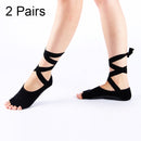 2 Pairs Ladies Lace-up Ballet Dancing and Yoga Anti-slip Toe Socks(Black)