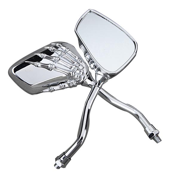 8mm 10mm Universal Motorcycle Chrome Skull Claw Side Rear View Mirrors