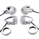 4pcs Front Rear LED Turn Lights Amber With 39mm Fork Clamp Silver For Harley