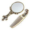 Vintage Antiqued Mini Copper Phoenix Mirror with Comb Set