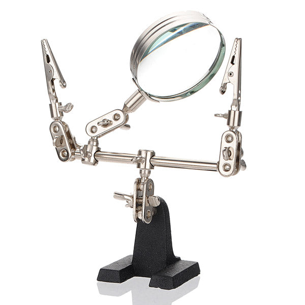 Third Hand Soldering Iron Stand Clamp Clip 2.5X Magnifying Magnifier Len Glass Tool
