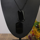 2pcs Mens Army Style Black Dog Tag Pendant Necklace Long Chain