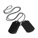 2pcs Mens Army Style Black Dog Tag Pendant Necklace Long Chain