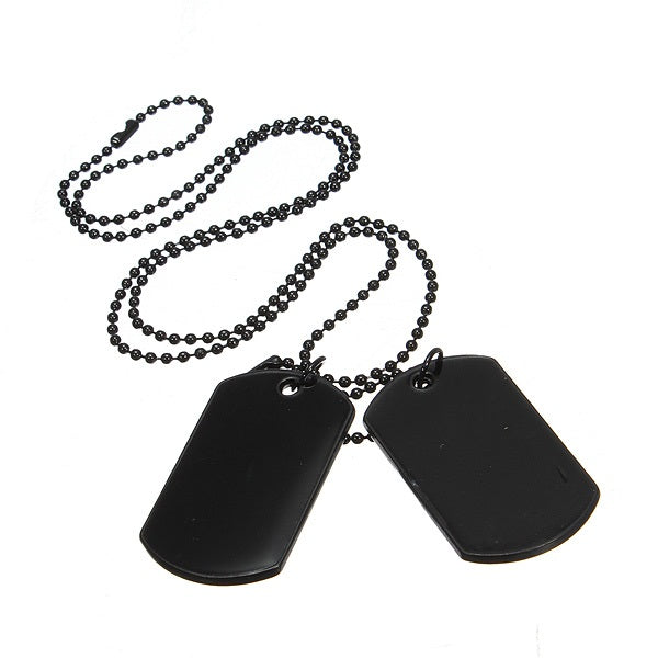 2pcs Mens Army Style Black Dog Tag Pendant Necklace Long Chain