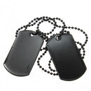 2pcs Mens Army Style Black Dog Tag Pendant Necklace Long Chain