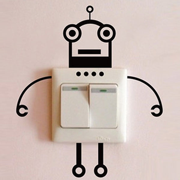 Black Robot Switch Sticker Living Room Bedroom Wall Poster Home Decor