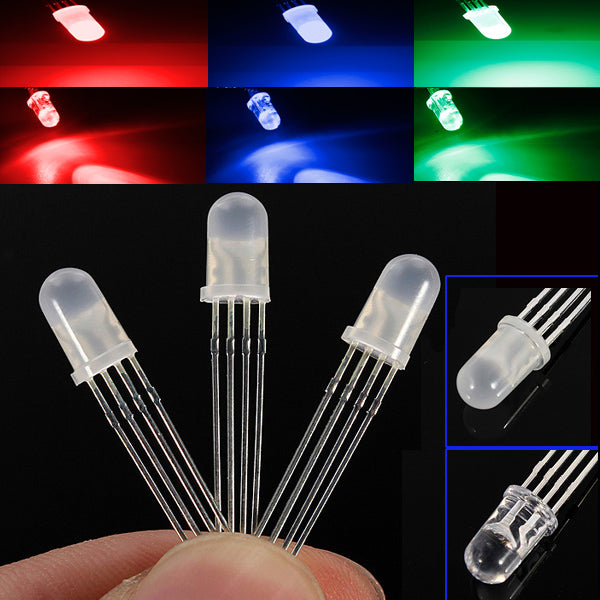 10pcs 5mm RGB LED Common Anode 4-Pin Tri-Color Emitting Diodes F5