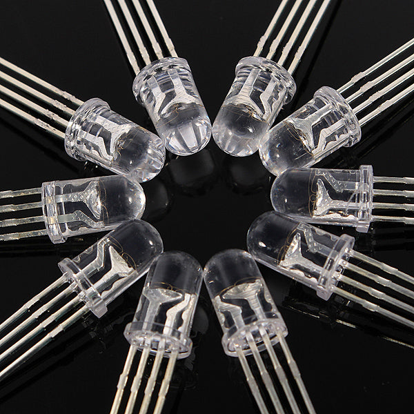 10pcs 5mm RGB LED Common Anode 4-Pin Tri-Color Emitting Diodes F5