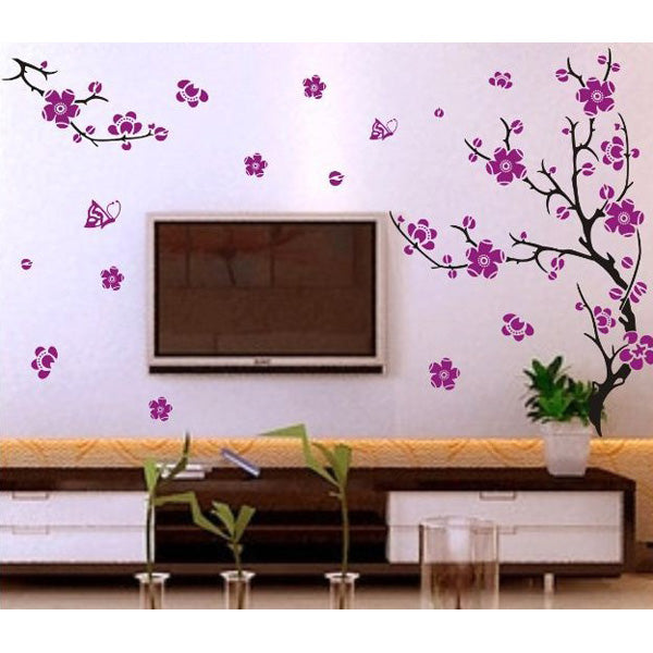 Red Blossom Flowers Tree Removable Wall Stickers