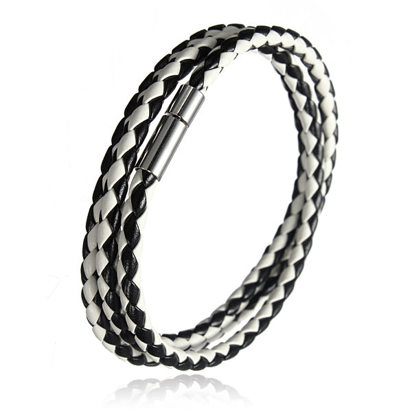 Handmade Braided Leather Stainless Steel Magnetic Buckle Bracelet