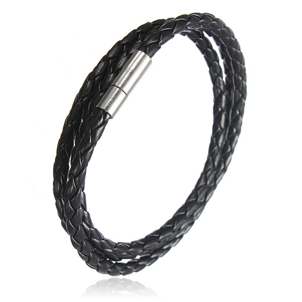 Handmade Braided Leather Stainless Steel Magnetic Buckle Bracelet