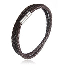 Handmade Braided Leather Stainless Steel Magnetic Buckle Bracelet