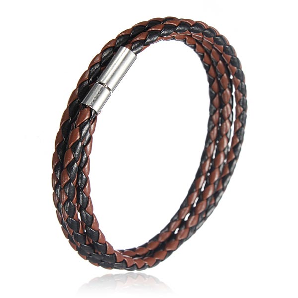 Handmade Braided Leather Stainless Steel Magnetic Buckle Bracelet