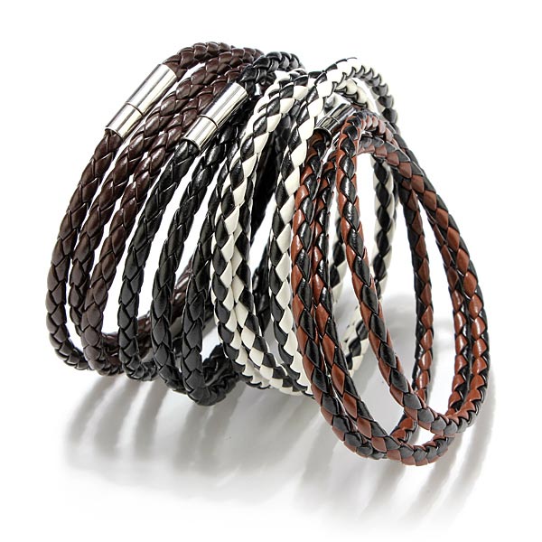 Handmade Braided Leather Stainless Steel Magnetic Buckle Bracelet