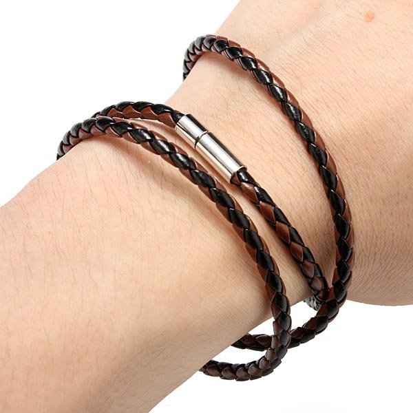 Handmade Braided Leather Stainless Steel Magnetic Buckle Bracelet