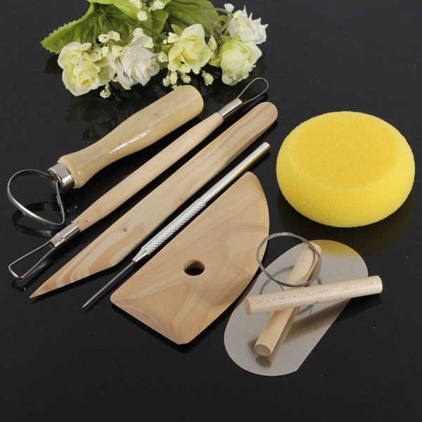 8Pcs Wood Metal Pottery Clay Ceramics Molding Carving Sculpting Tools