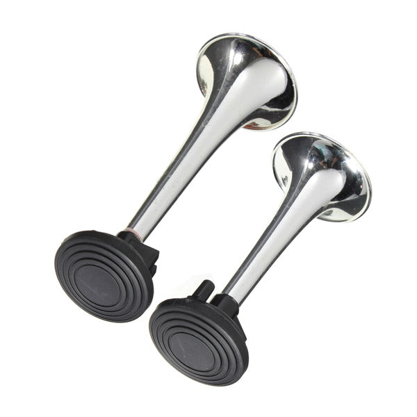 Chrome Loud 12V Twin Trumpet Air Horn Compressor Set Kit Car Boat
