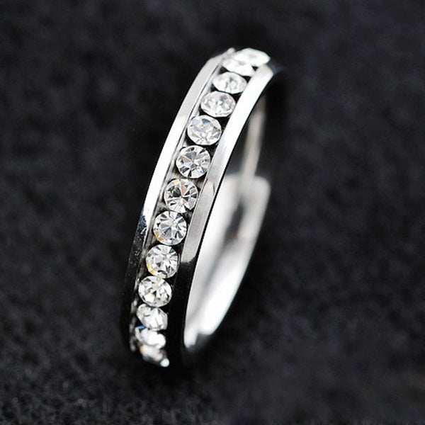 Unisex Crystal Couple Rings Silver Wedding Titanium Steel