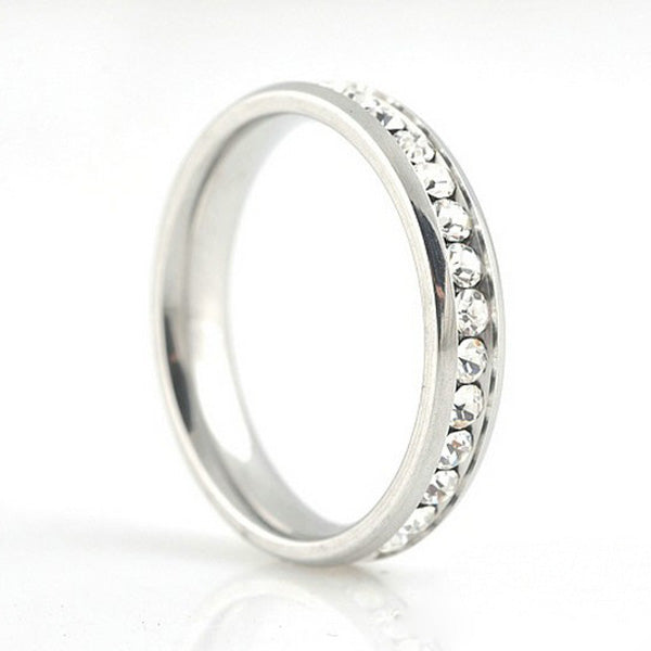 Unisex Crystal Couple Rings Silver Wedding Titanium Steel