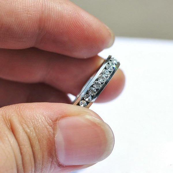 Unisex Crystal Couple Rings Silver Wedding Titanium Steel