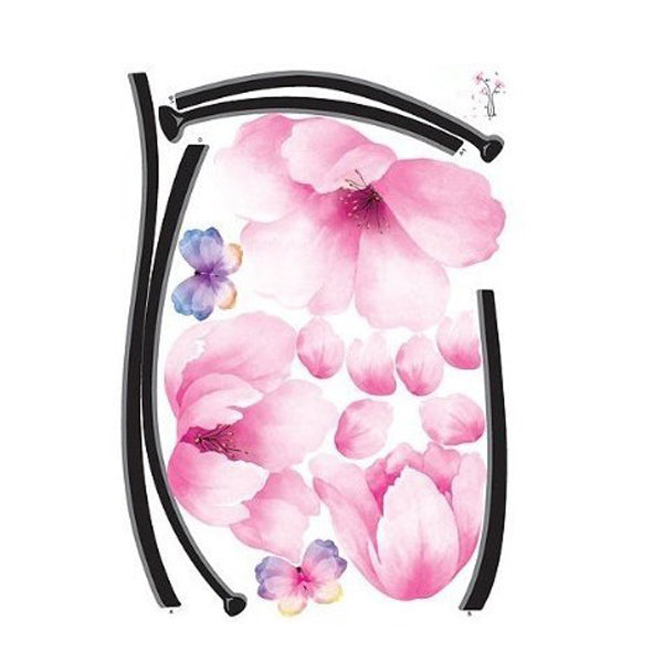 Removable PVC Pink Flower Stem Wall Sticker Room Decor Decal