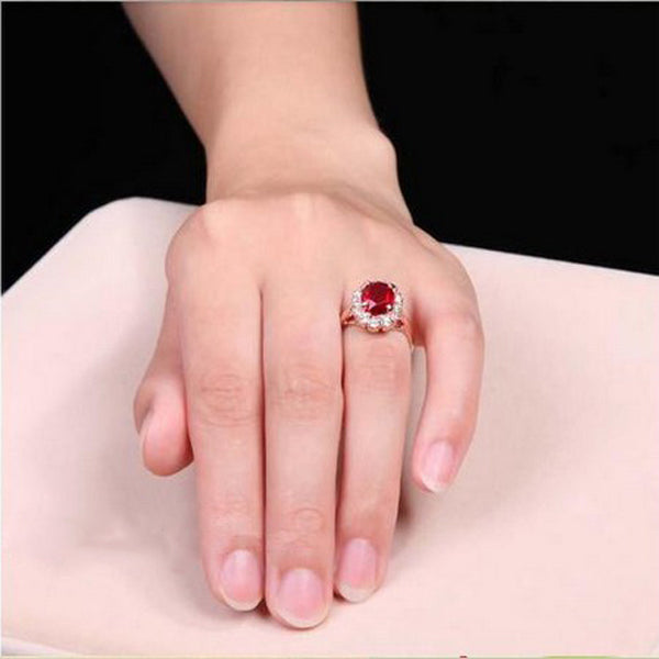 Elegant Italina Rose Gold Crystal Finger Ring Emerald Wine Red Women Jewelry