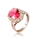 Elegant Italina Rose Gold Crystal Finger Ring Emerald Wine Red Women Jewelry