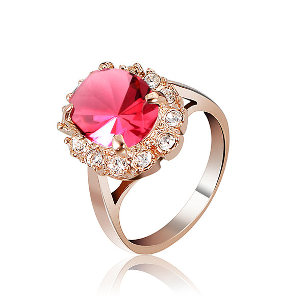 Elegant Italina Rose Gold Crystal Finger Ring Emerald Wine Red Women Jewelry
