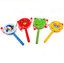Baby Shaking Rattle Cartoon Wooden Hand Bell Drum Kids Baby Toy