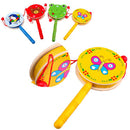 Baby Shaking Rattle Cartoon Wooden Hand Bell Drum Kids Baby Toy
