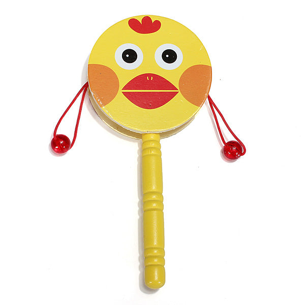 Baby Shaking Rattle Cartoon Wooden Hand Bell Drum Kids Baby Toy