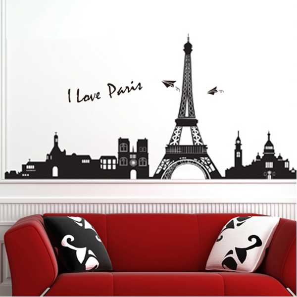33X60CM Reuse Eiffel Tower PVC Wall Sticker Home Bedroom Decor