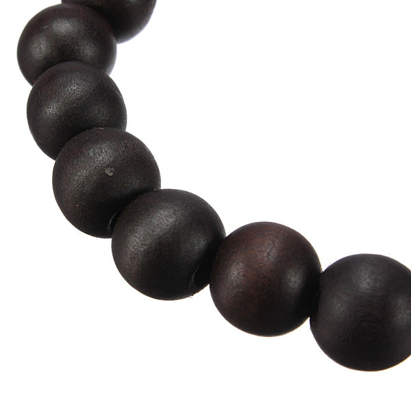Lucky Black Wood Beads Coin Buddhist Prayer Bracelet Unisex