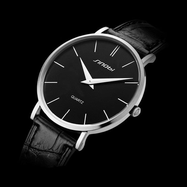 SINOBI S9140 Leather Black White Brown Men Quartz Wrist Watch