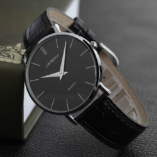 SINOBI S9140 Leather Black White Brown Men Quartz Wrist Watch