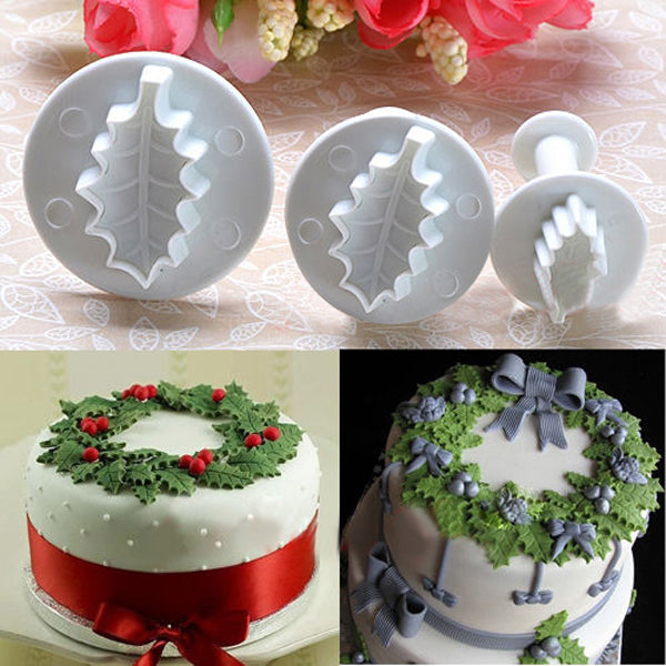 3X Christmas Holly Leaf Cake Cookie Cutter Sugarcraft Decorating Mold