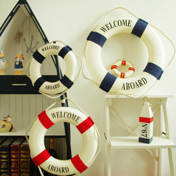 Mediterranean Style Welcome Aboard Decorative Life Buoy Home Decor