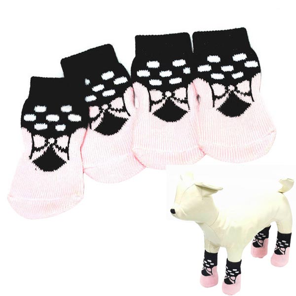 Pet Dog Lovely Pink Butterfly Pattern Rubber Pads Cotton Socks