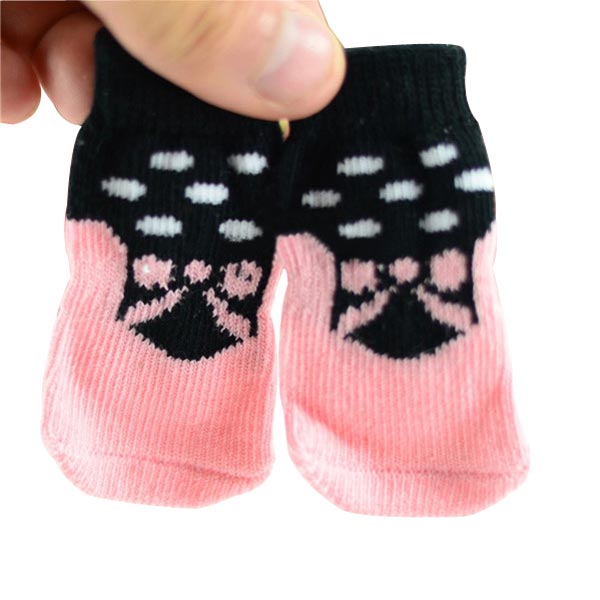Pet Dog Lovely Pink Butterfly Pattern Rubber Pads Cotton Socks