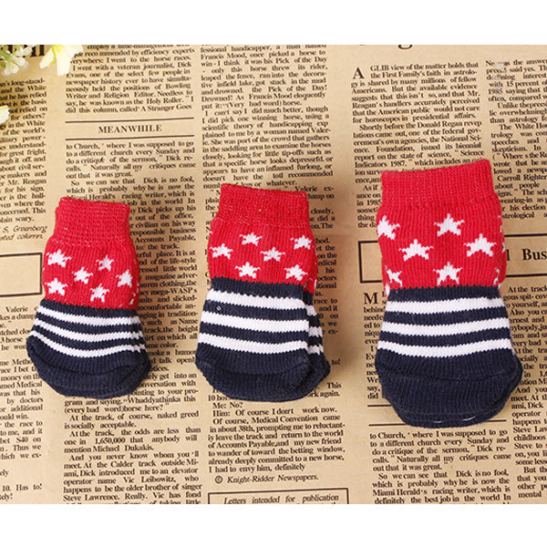 Star Pattern Blue And Red Anti-Slip Soft Cotton Knit Pet Socks