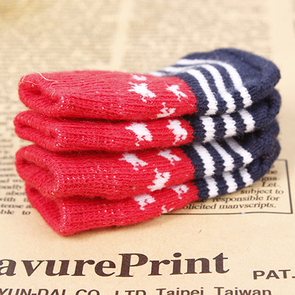 Star Pattern Blue And Red Anti-Slip Soft Cotton Knit Pet Socks