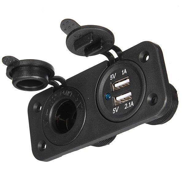 Dual Socket 12V USB Adapter for Motorcycle Bike Auto